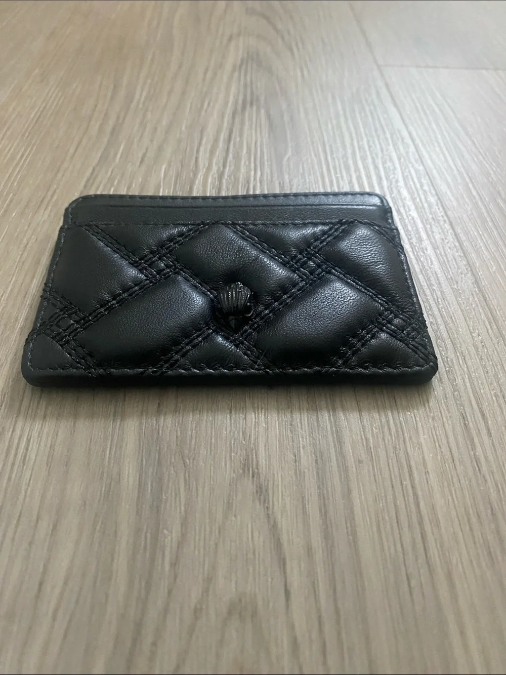 Kurt Geiger Black Quilted Leather Card & Key Holder with Signature Stud
